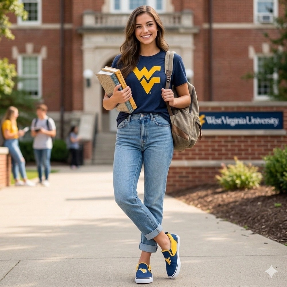 Skicks West Virginia University WVU Mountaineers Navy Gold Slip On Sneakers 8M